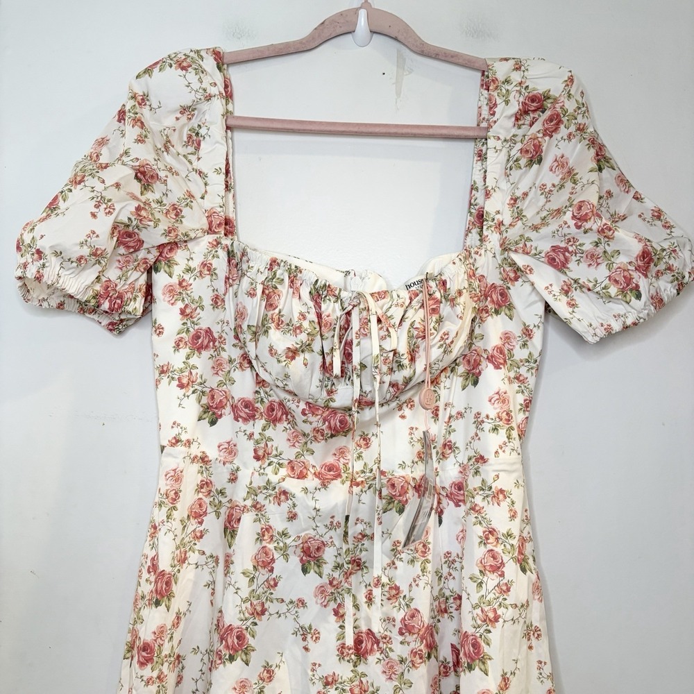 HOUSE OF CB Tallulah Rose Print Puff Sleeve Midi Sundress Milkmaid L+ XL NEW - Picture 4 of 8